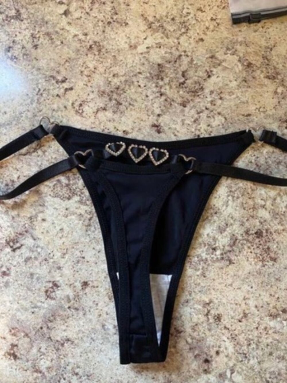 Sexy and chic rhinestone heart decorated thong, size M